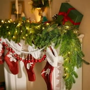 Norfolk Pine Garlands with Light String, Artificial Christmas Garland Green Long Faux Pine Garland for Holiday Window Fireplace Mantle Indoor Outdoor Decor
